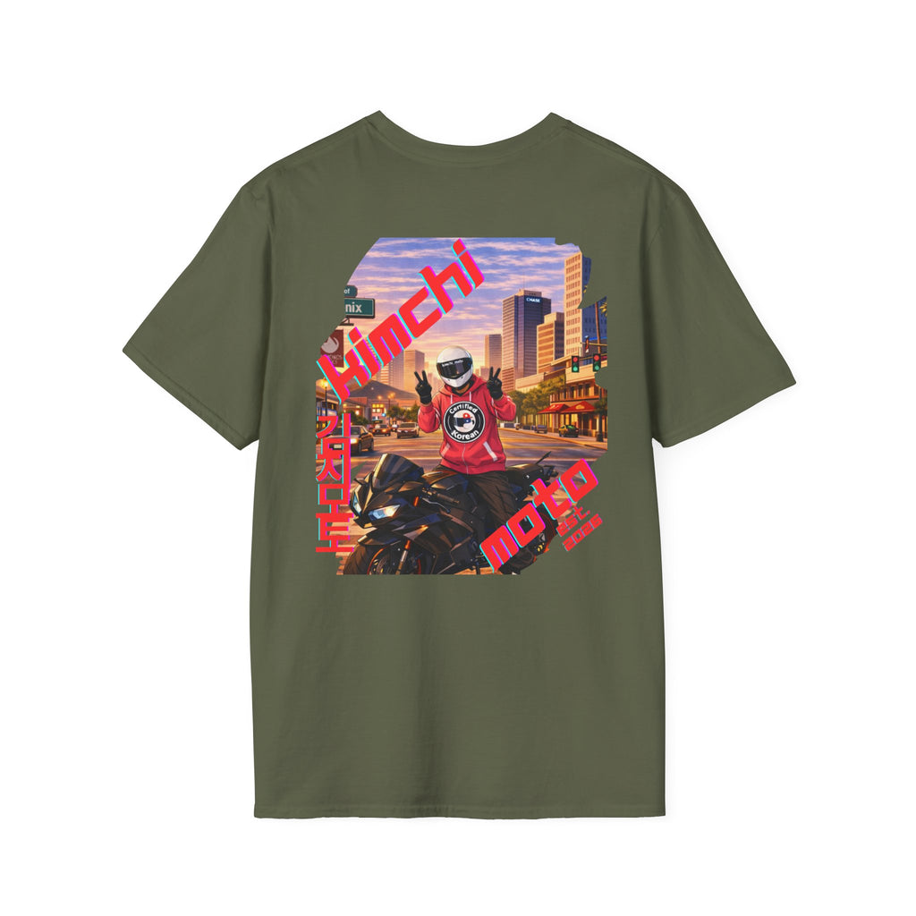 Motorcycle Rider Graphic Tee — Phoenix City Sunset Moto Design