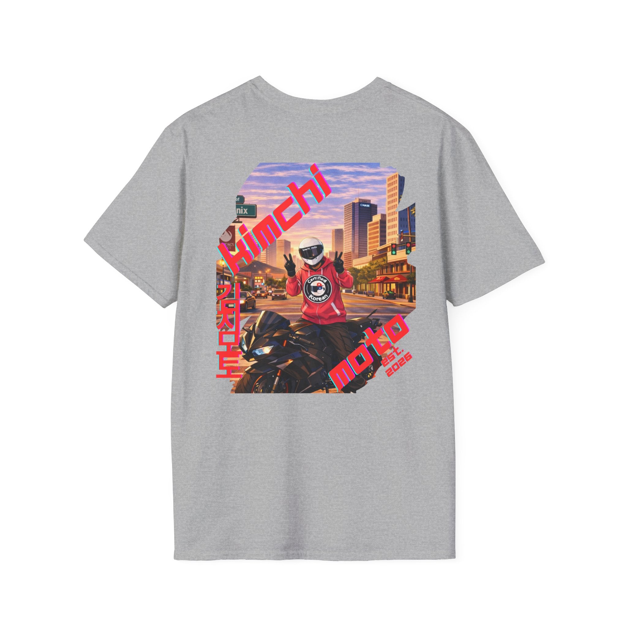 Motorcycle Rider Graphic Tee — Phoenix City Sunset Moto Design