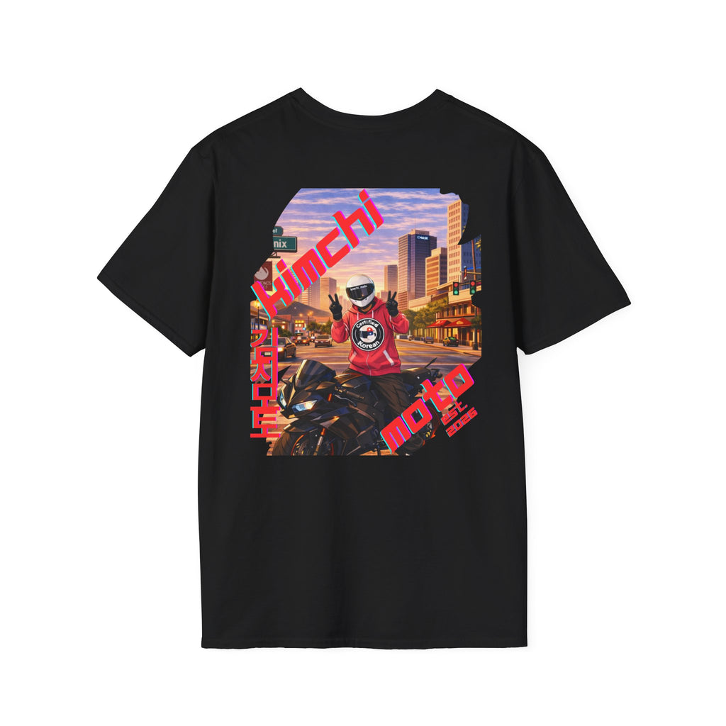 Motorcycle Rider Graphic Tee — Phoenix City Sunset Moto Design