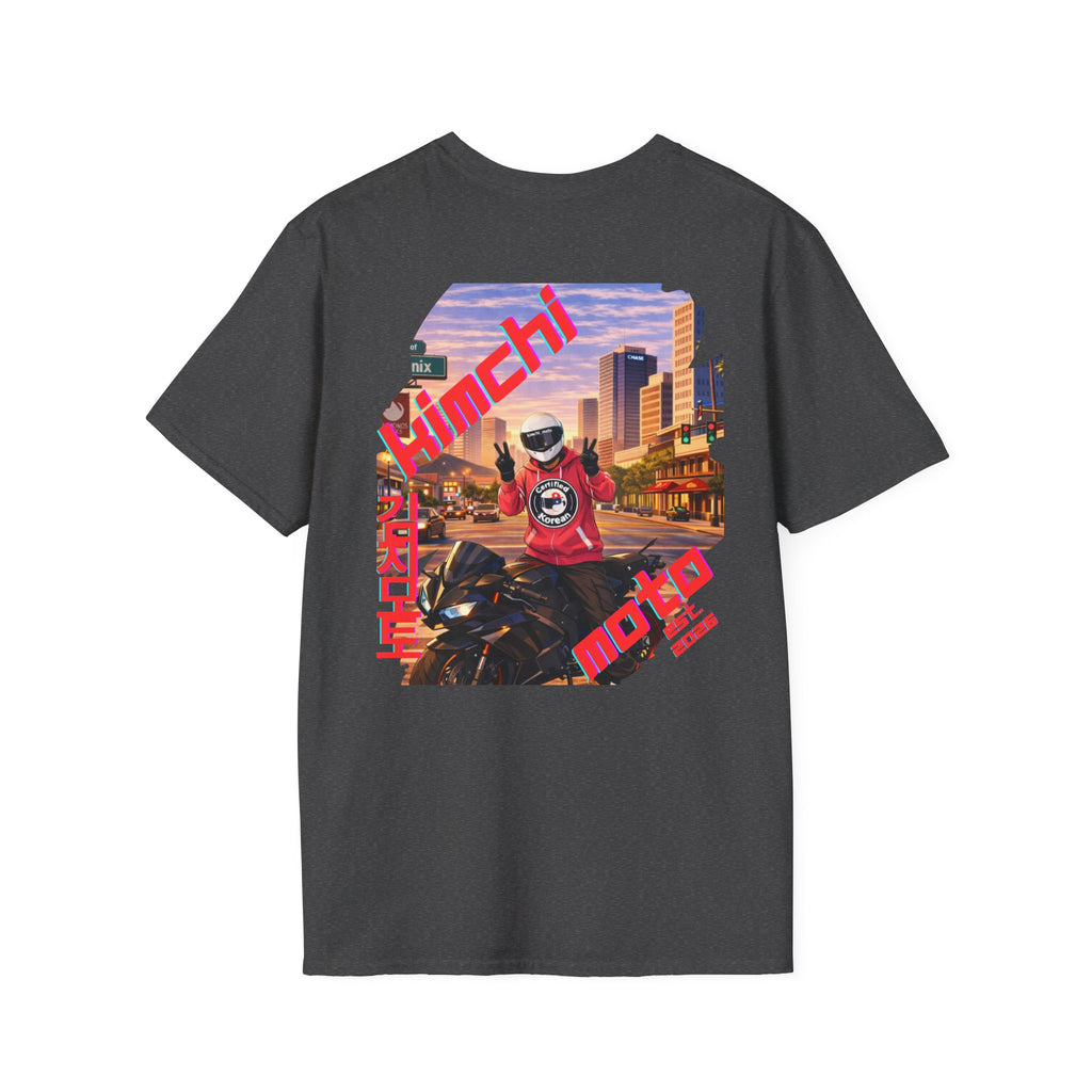 Motorcycle Rider Graphic Tee — Phoenix City Sunset Moto Design