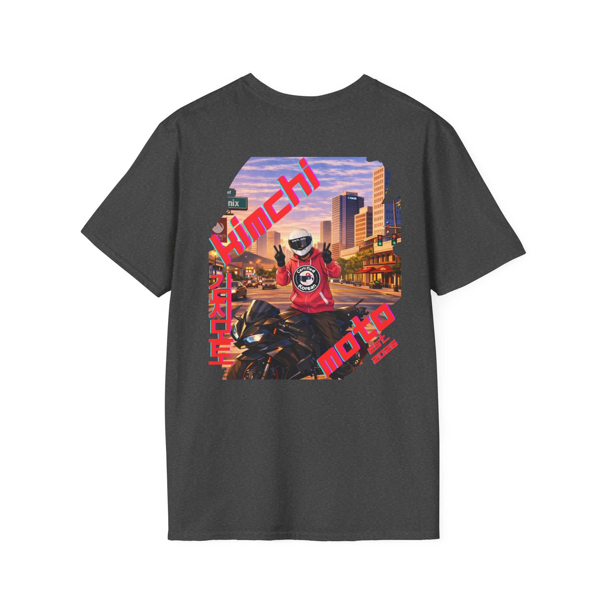 Motorcycle Rider Graphic Tee — Phoenix City Sunset Moto Design