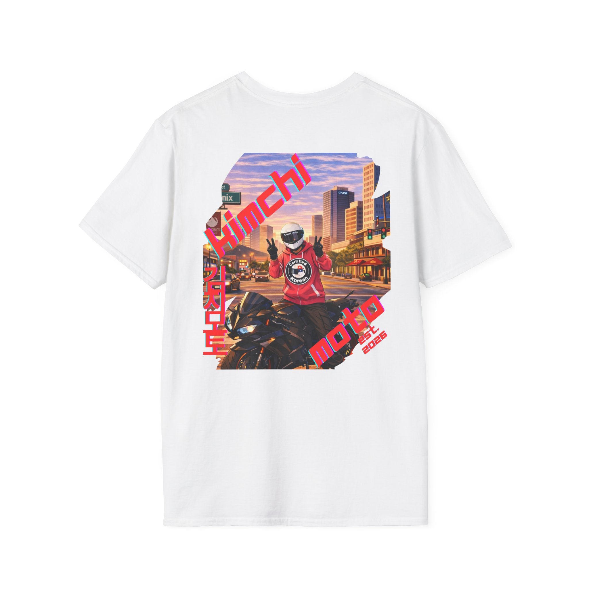 Motorcycle Rider Graphic Tee — Phoenix City Sunset Moto Design